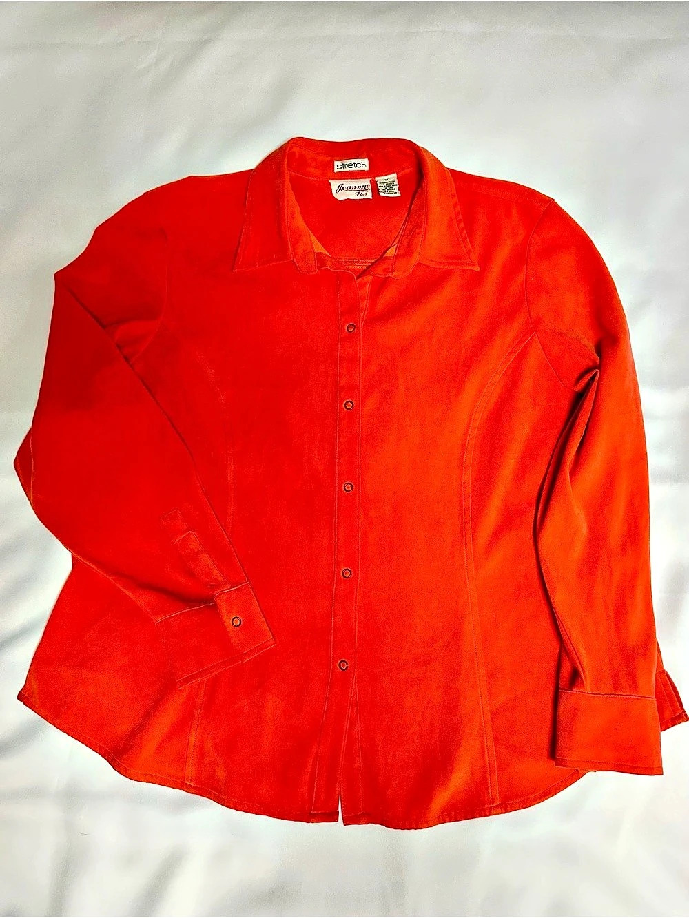 VTG Joanna Orange Stretch Button Down Long Sleeve Shirt Blouse 1X Fall Autumn